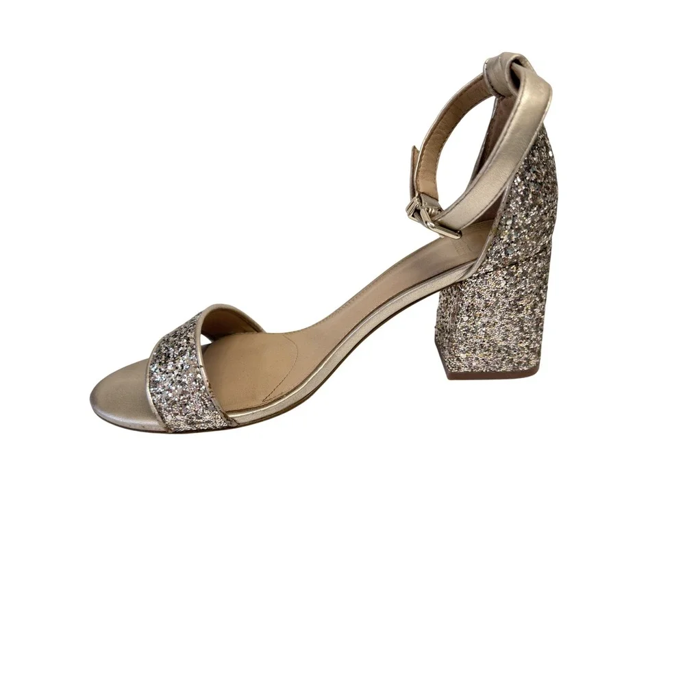 Gianni Bini Gold Glitter Block Heel Sandals Ankle Strap Womens Size 8M Fair - Picture 5 of 13